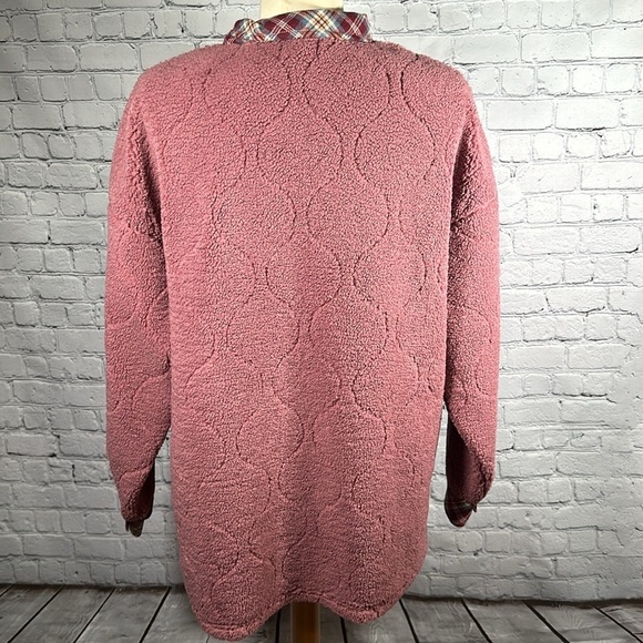 Simply Southern Sherpa Quilted And Plaid Rose Jacket Shacket size Large NEW - Picture 6 of 16